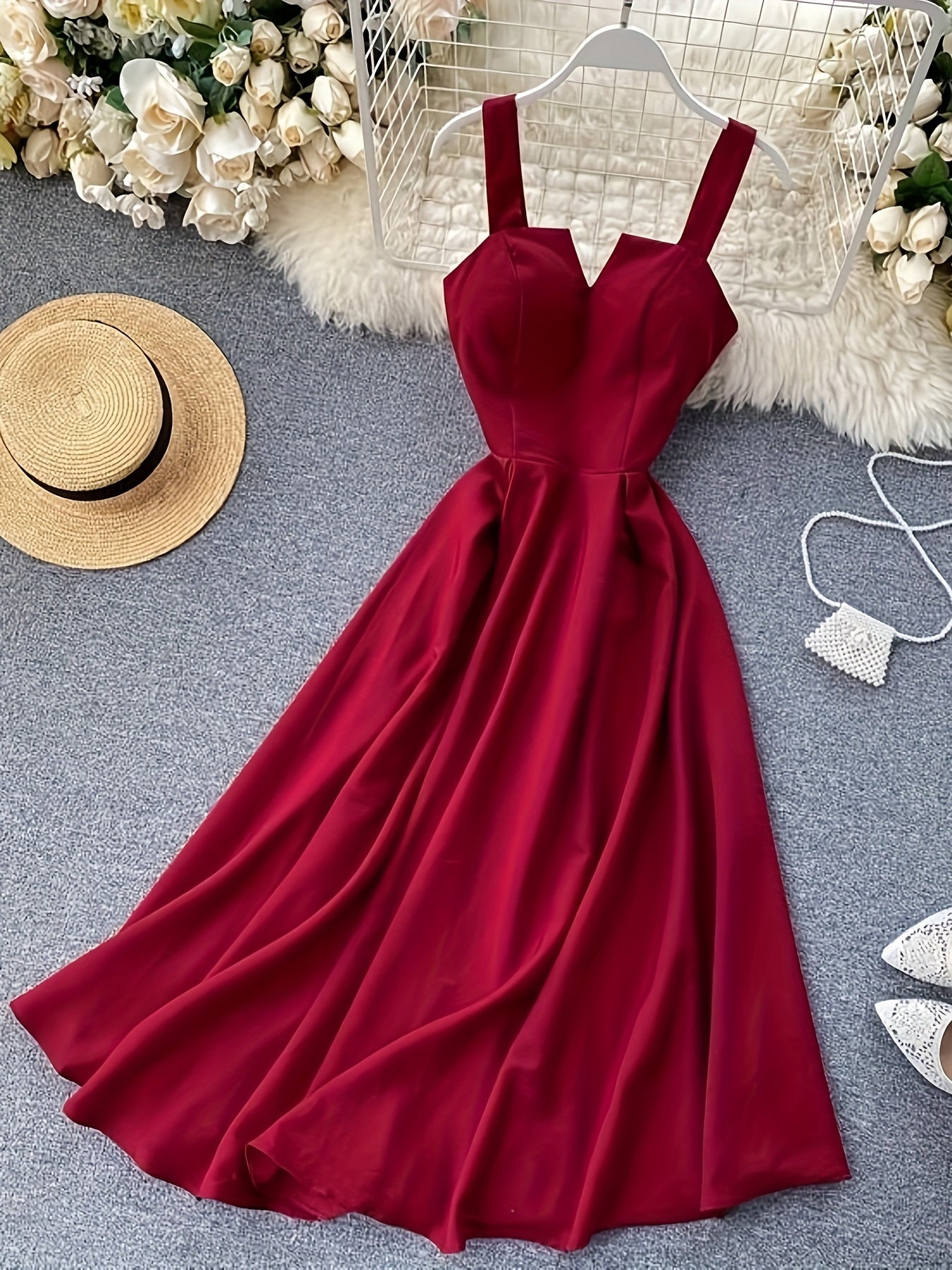 Damen Maxikleid mit Schleife und Spaghettiträgern – Elegantes Sommerkleid für festliche Anlässe