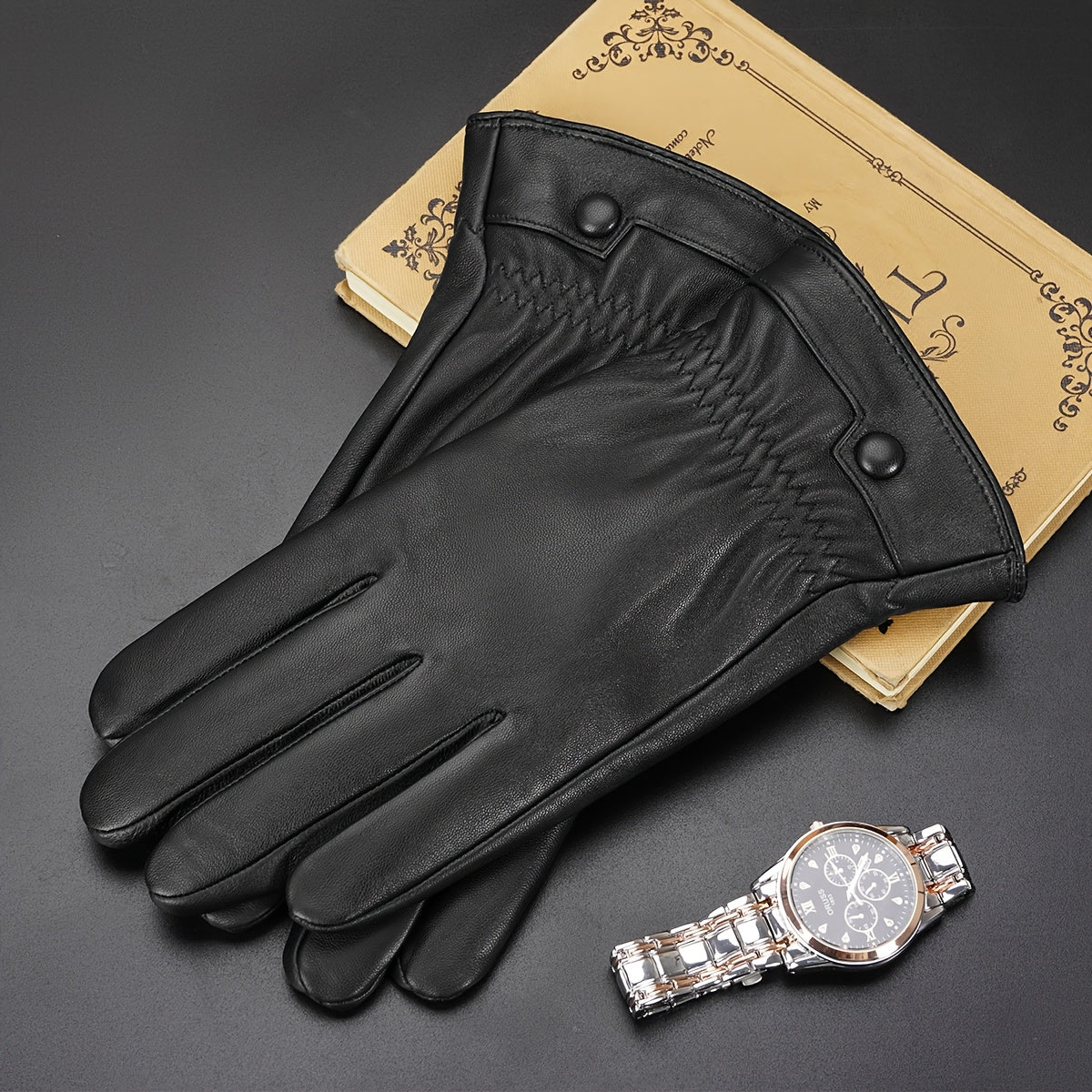Schwarze Handschuhe Klassisch mit Gummizug am Handgelenk