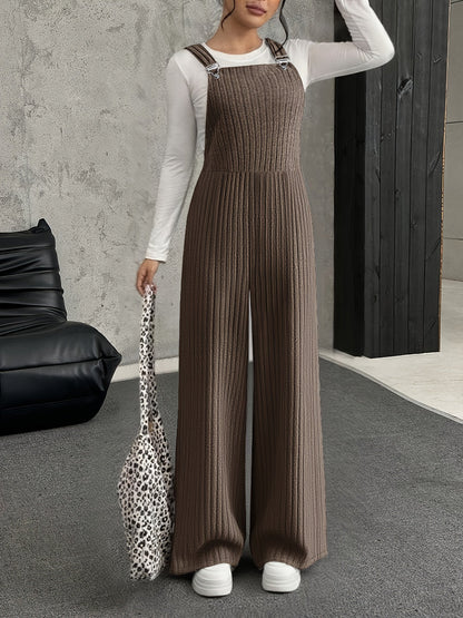 Damen Gerippter Latzhose Jumpsuit Grau Weites Bein