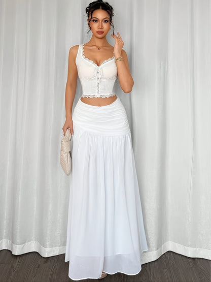Damen Eleganter Maxirock mit Drapierung – Stilvoller Beach-Look für Urlaub & Sommerabende