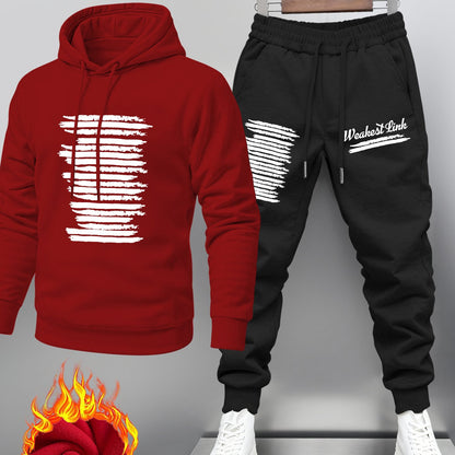 Hoodie und Jogginghose Set für Herren mit Druck und Kapuze, gefütterter Trainingsanzug