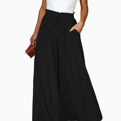 Damen Elegante Weite High-Waist Palazzo Hose mit Kordelzug und Taschen – Perfekt für Freizeit und Büro