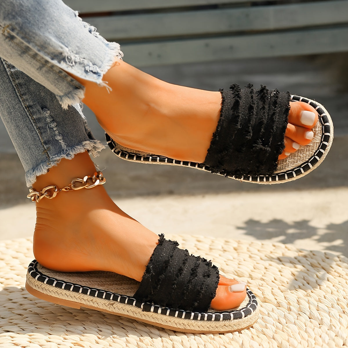 Damen Boho Espadrille-Style Slide Sandalen für Sommer & Freizeit