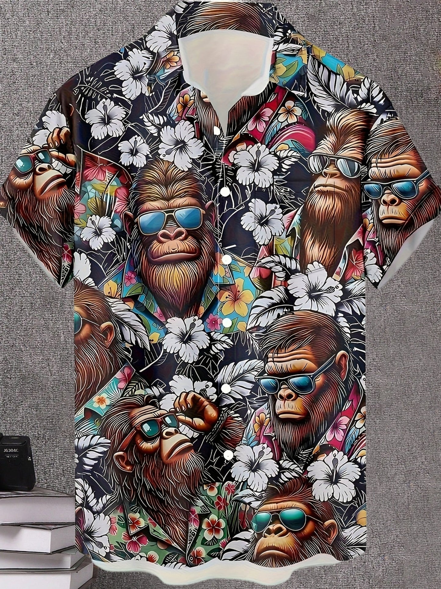 Herren Hawaiihemd mit Gorillamotiv und tropischem Print – Lustiges Sommer Freizeithemd