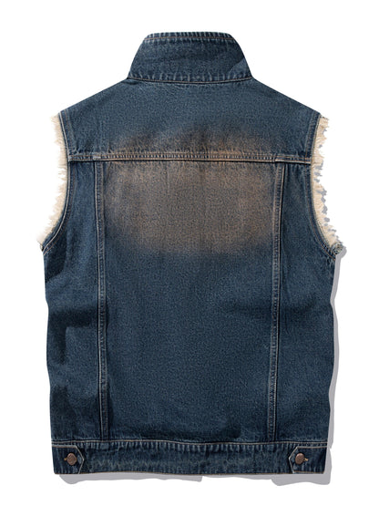 Jeansweste Herren Denim Blau Ärmellos mit Knopfleiste