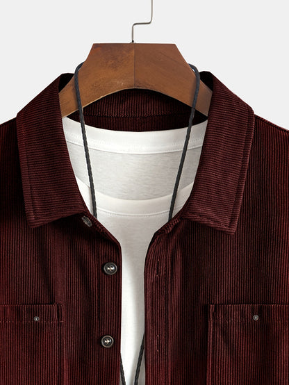 Herren Cordhemd Overshirt mit zwei Brusttaschen Langarm Freizeithemd