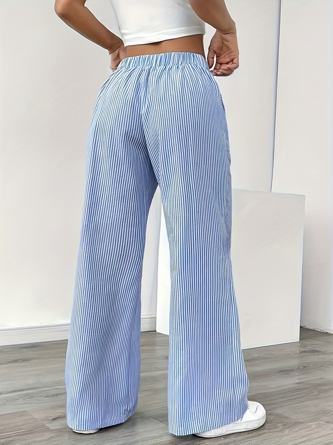 Damen Weite Casual Streifenhose mit Kordelzug – Komfortable Freizeithose für Alltag und Wochenende