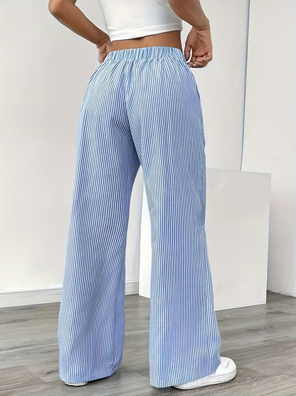 Damen Weite Casual Streifenhose mit Kordelzug – Komfortable Freizeithose für Alltag und Wochenende