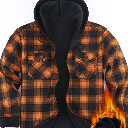 Herren Thermo-Kapuzenhemd Kariert – Warmes Freizeit Flanell Overshirt mit Futter