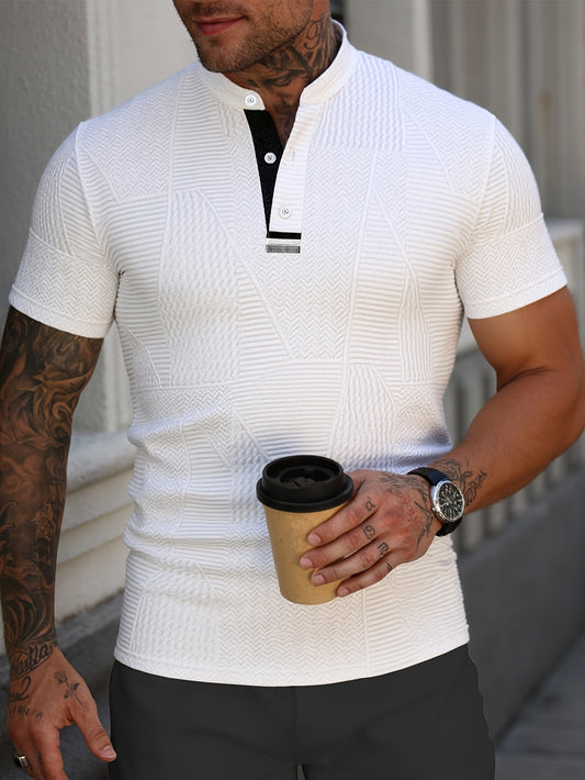 Herren Struktur Henley Shirt – Stilvolles Gewebtes Poloshirt für Freizeit und Business