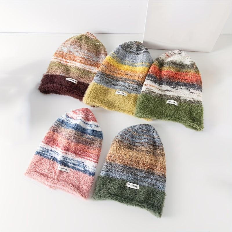 Unisex Winter Beanie Strickmütze mit weichem Futter & Farbverlauf