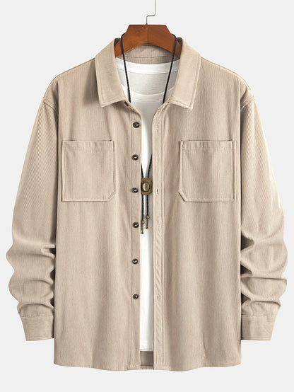 Herren Cordhemd Overshirt mit zwei Brusttaschen Langarm Freizeithemd