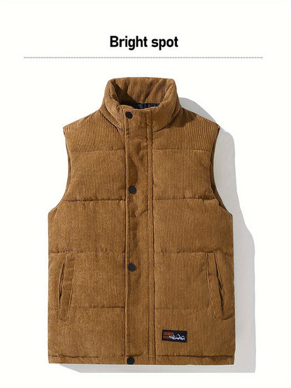 Unisex Steppweste Corduroy mit Stehkragen und Druckknöpfen