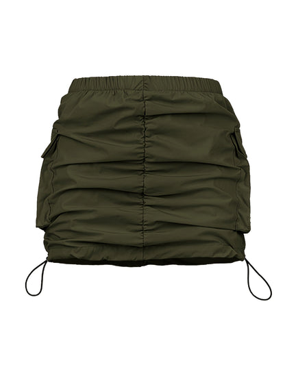 Damen Utility Minirock mit Raffung und Kordelzug – Streetstyle Cargo Skirt