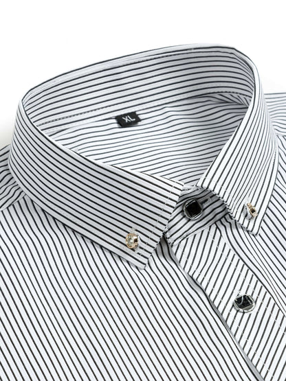 Herren Kurzarm Business-Hemd mit feinem Streifenmuster und modernem Kragen – Eleganter Look für Büro und Freizeit