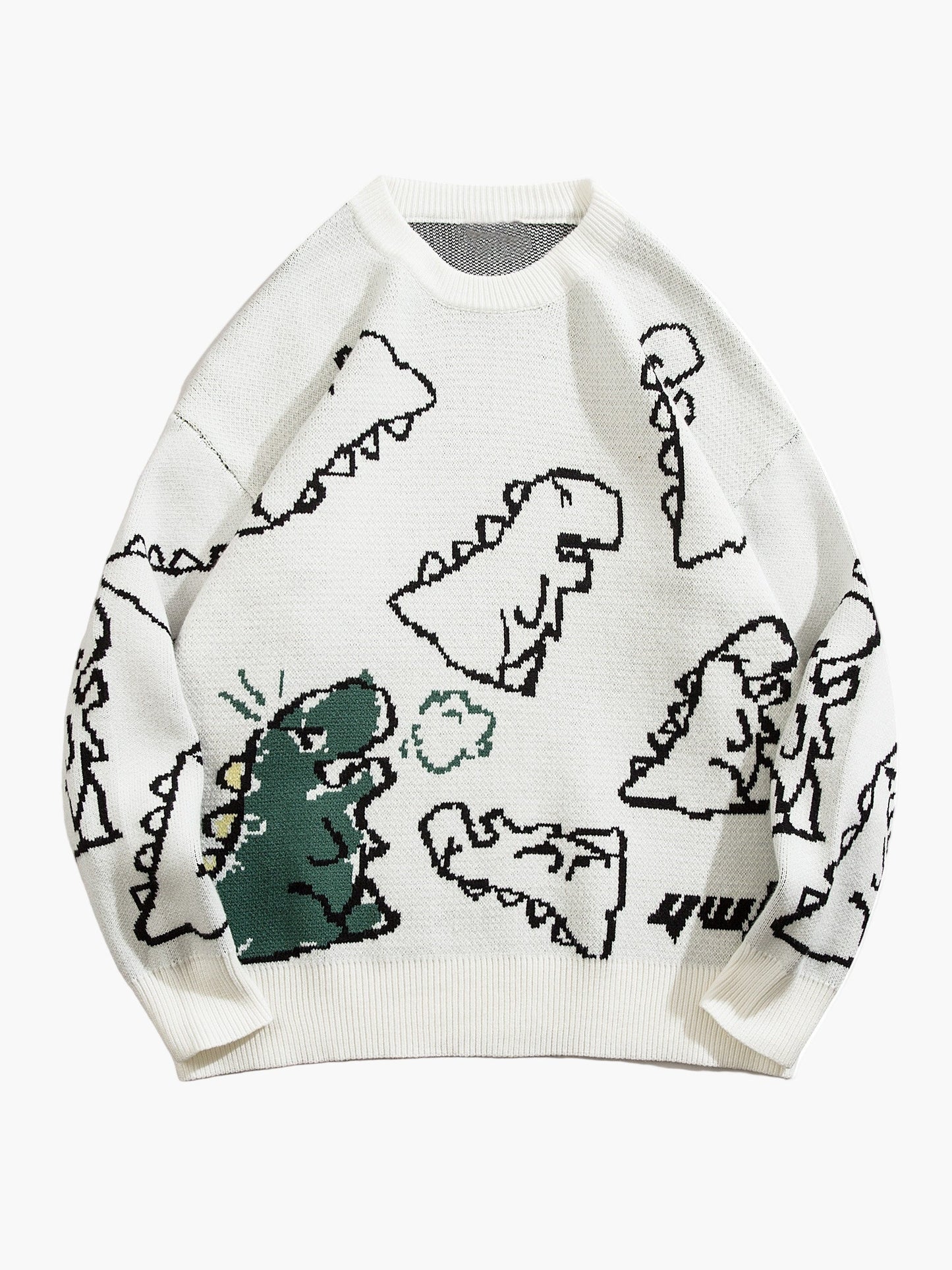Herren Cartoon Dinosaurier Pullover – Lässiger Strickpullover für Herbst & Winter