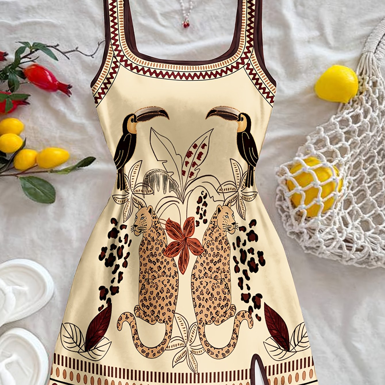 Damen Mini Kleid mit exotischem Tier-Print und modernem Schnitt – Sommerkleid für Urlaub & Freizeit