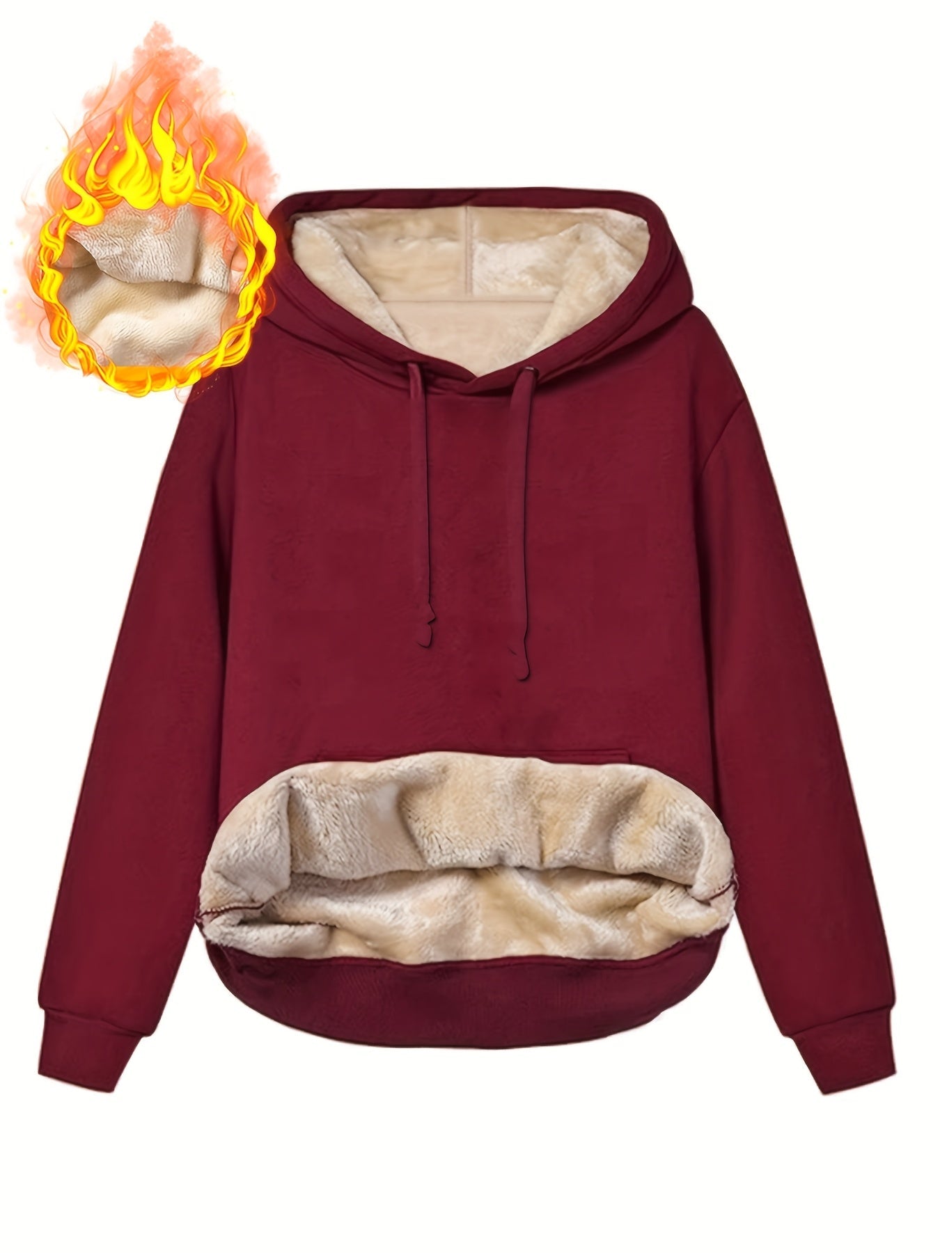 Gefütterter Hoodie mit Kapuze und Bauchtasche für Damen, Wärmeisolierend