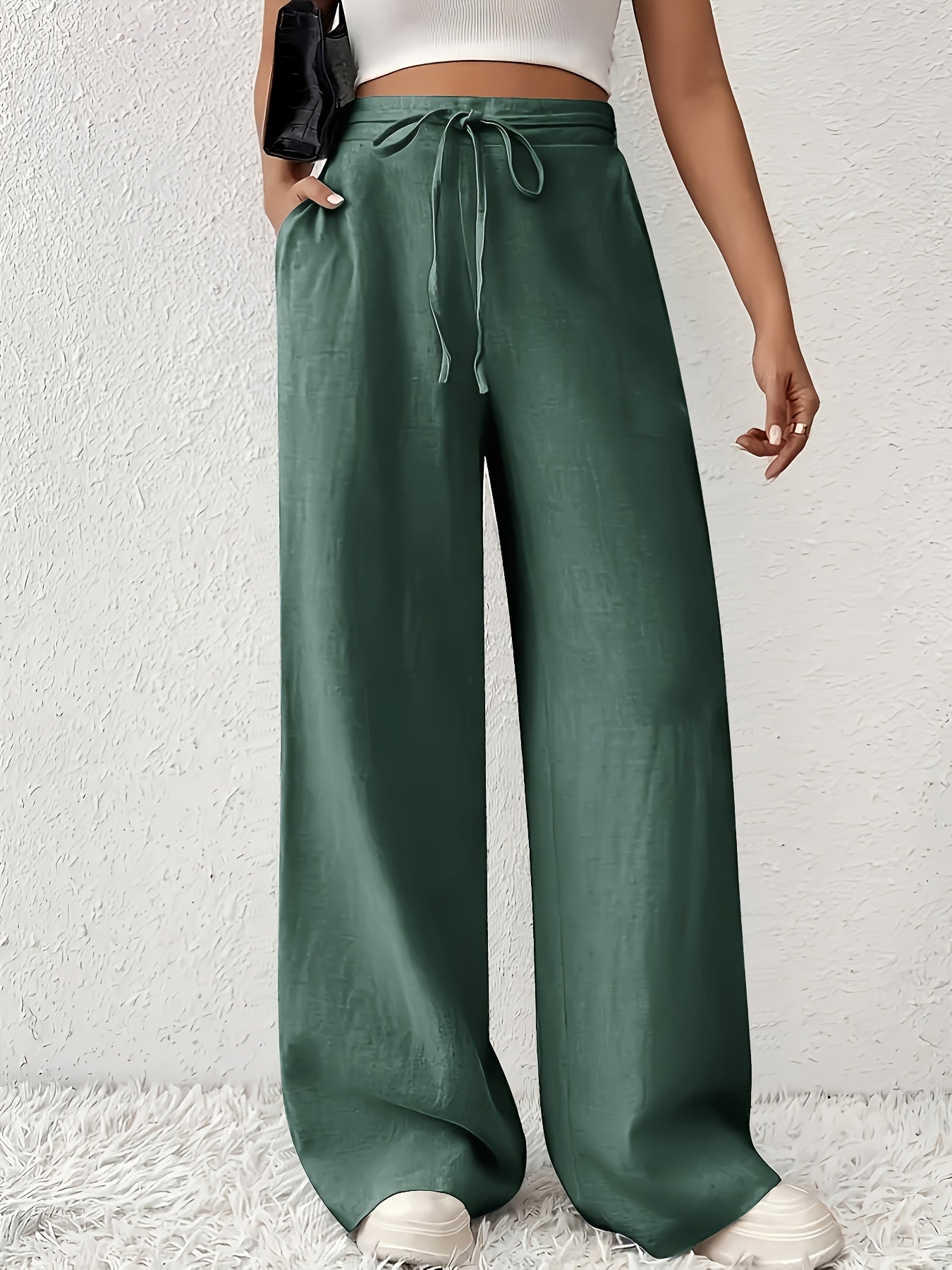 Damen Weite Bein Freizeithose mit Kordelzug – Lässige Loungehose für Alltag und Wochenende