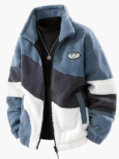 Herren Fleecejacke im Preppy Stil – Weicher Colorblock Softshell für Freizeit & Alltag