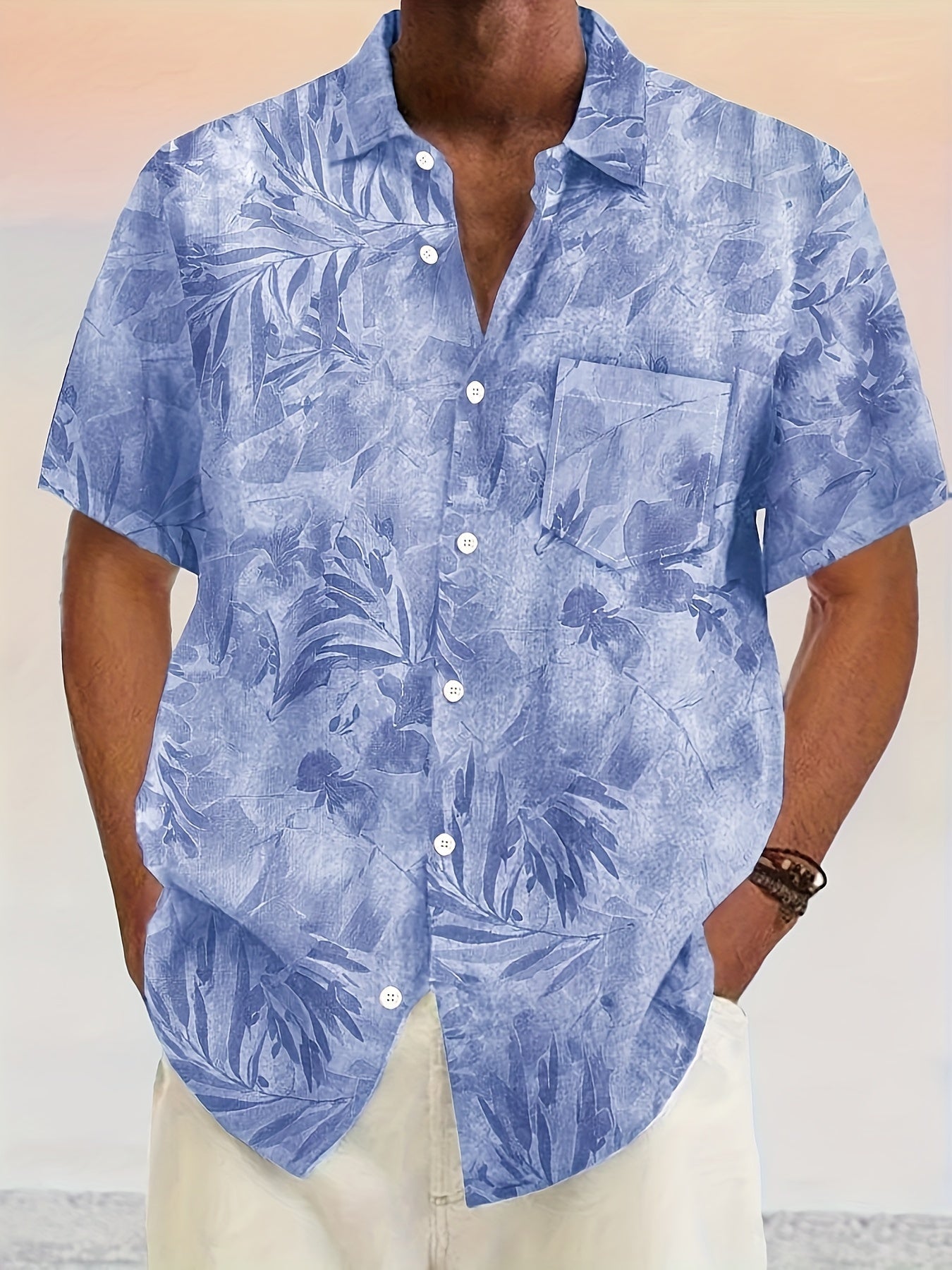 Herren Sommer Freizeit Hemd mit Pflanzenmuster – Ideal für Urlaub & Strand
