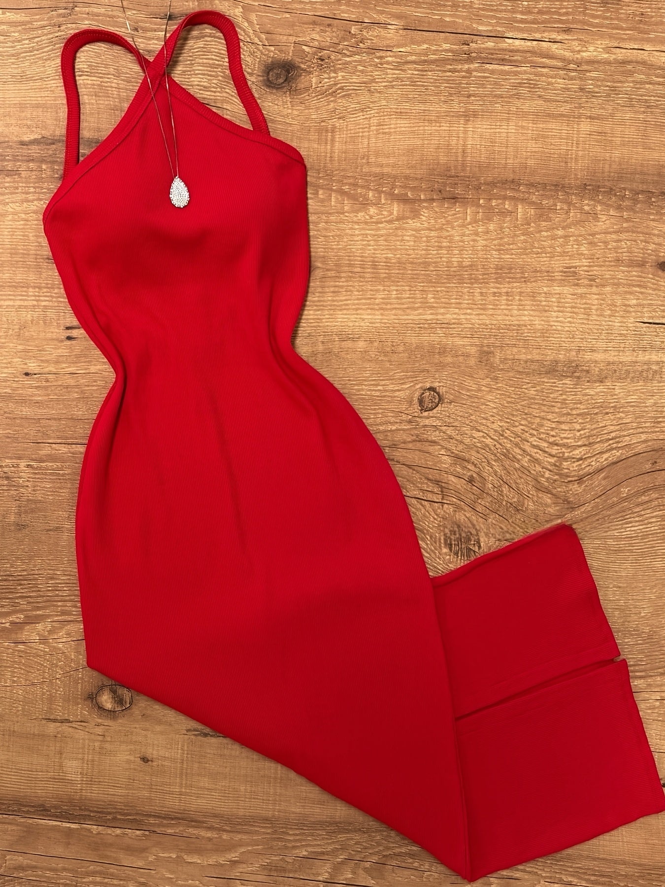 Damen Bodycon Midikleid mit Halterneck und eleganten Trägern – Figurbetontes Kleid für Alltag und Ausgehen