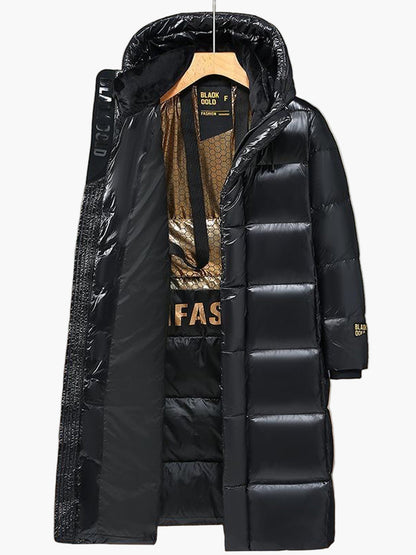 Herren Daunenmantel mit Kapuze – Langer Winter Steppmantel für Alltag und Outdoor