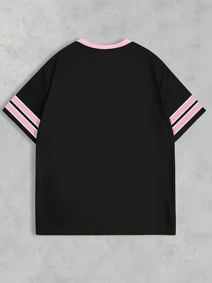 Damen Preppy Style Jersey T-Shirt mit Nummer 28 und sportlichem Design für Freizeit und Streetwear