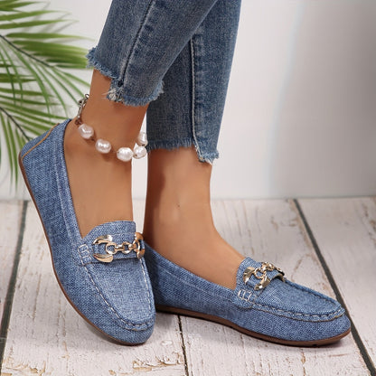 Damen Mokassins im Loafer-Stil mit Ketten-Detail – Stilvolle bequeme Freizeitschuhe für Alltag und Büro