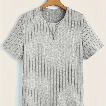 Herren T-Shirt mit vertikalem Strukturmuster – Modernes Freizeitshirt mit Rundhalsausschnitt
