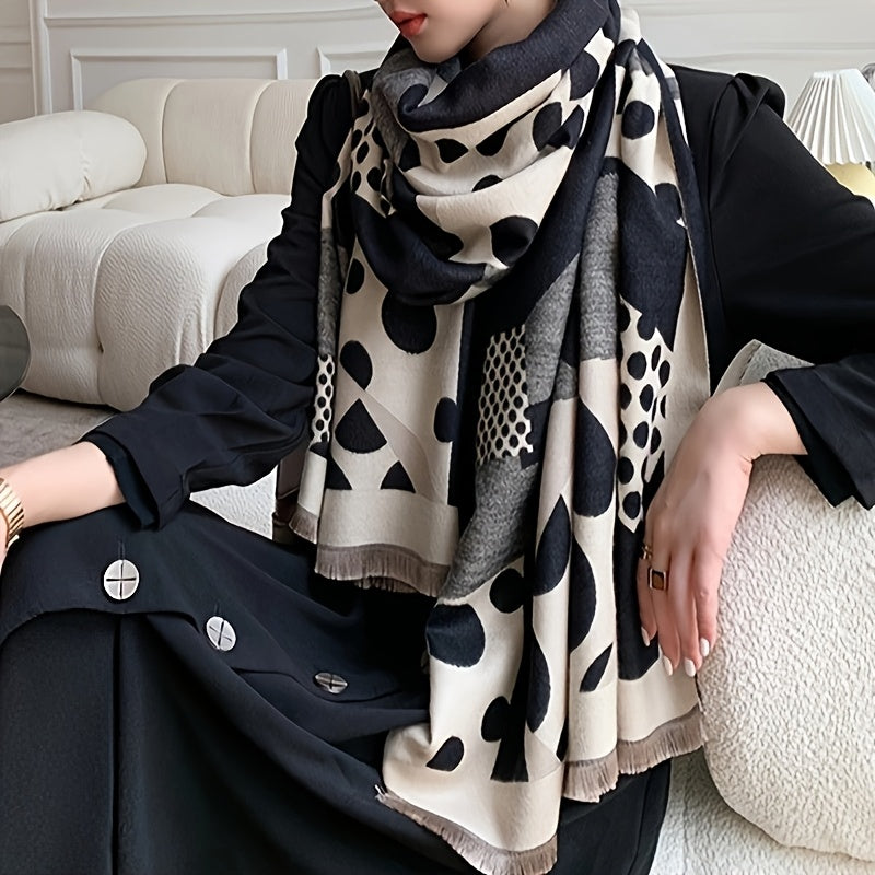 Schal mit grafischem Punkte-Muster, Schwarz Beige Grau