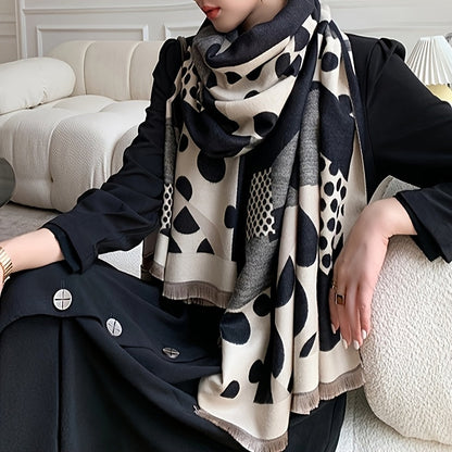 Schal mit grafischem Punkte-Muster, Schwarz Beige Grau