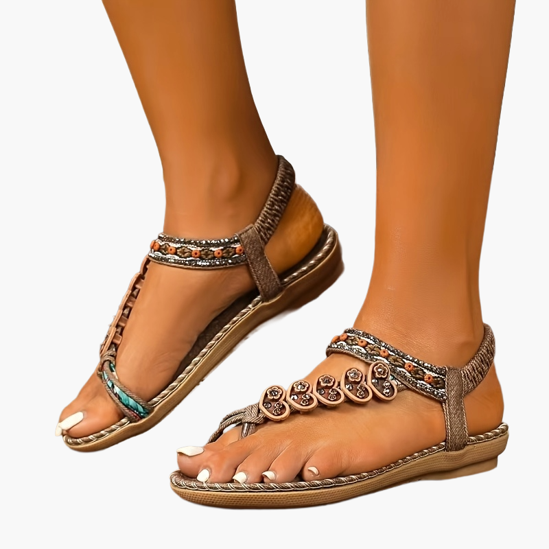Damen Sandalen Boho-Stil mit Verzierungen – Sommer Komfort Freizeit Flip-Flops