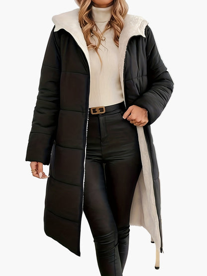 Damen Winter Steppmantel mit Kapuze – Eleganter langer Mantel für kalte Tage