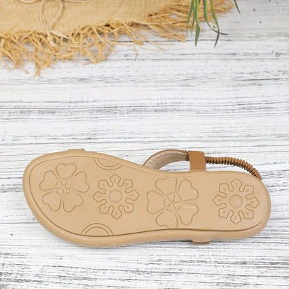 Damen Sandalen Boho-Stil mit Verzierungen – Sommer Komfort Freizeit Flip-Flops