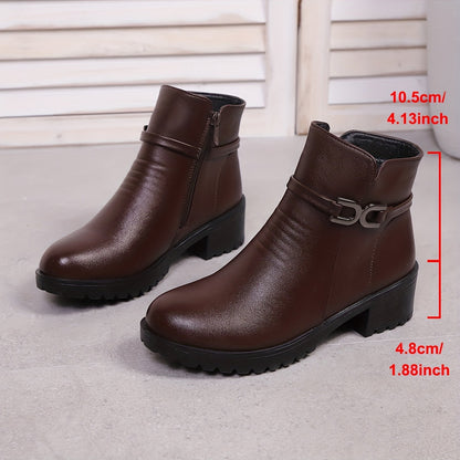 Damen Stiefeletten mit Schnalle und Reißverschluss, grober Sohle