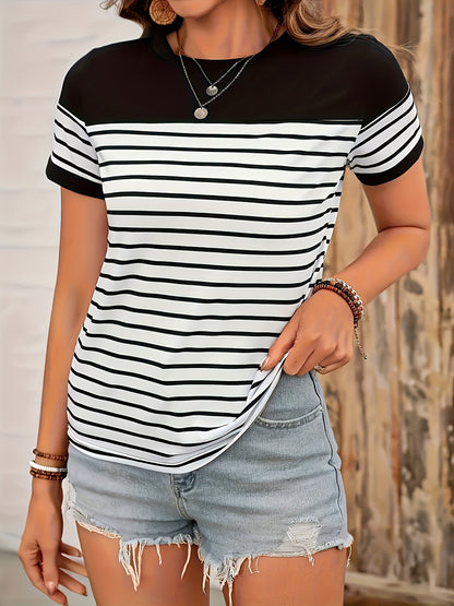 Damen Streifen T-Shirt mit Kurzarm und Modernem Design – Casual Chic für Alltag und Freizeit