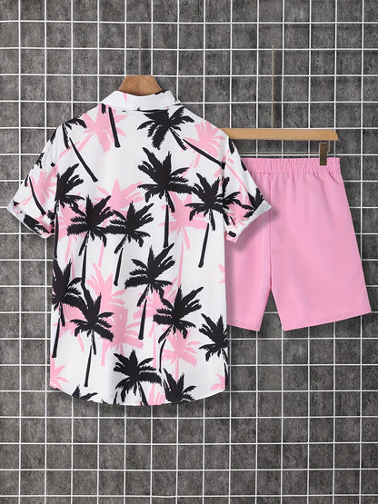 Herren Strandhemd Set – Lässiges Palmenmuster für Sommer und Urlaub
