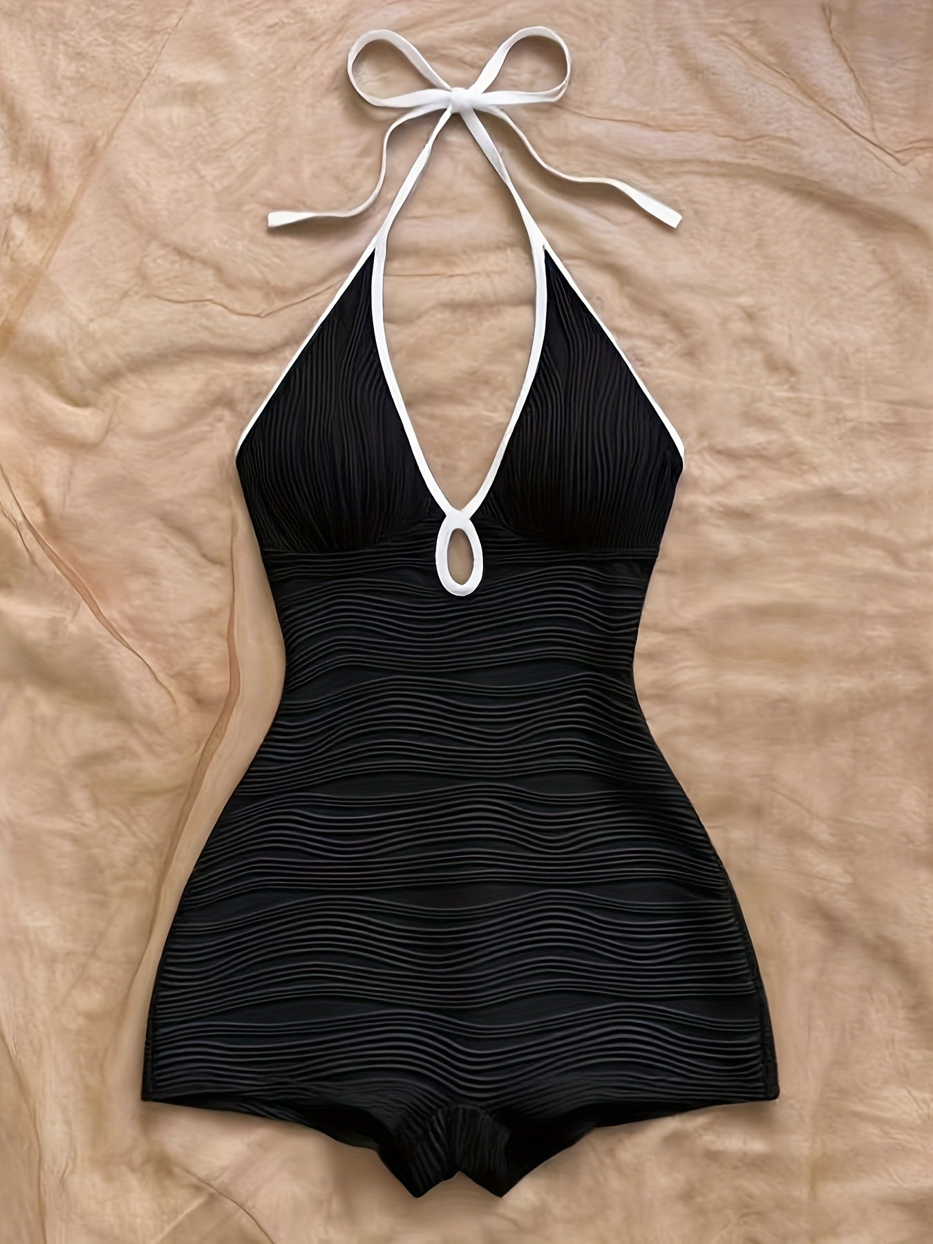 Damen Badeanzug mit Wellenstruktur und Boyshort-Schnitt – Eleganter Einteiler für Strand und Pool