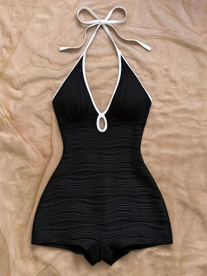 Damen Badeanzug mit Wellenstruktur und Boyshort-Schnitt – Eleganter Einteiler für Strand und Pool