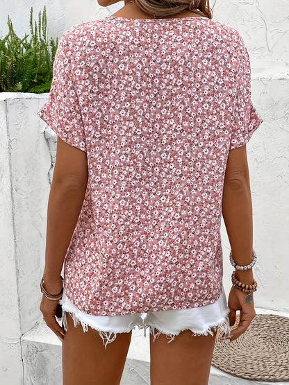 Damen Bluse mit Blumenprint und V-Ausschnitt – Eleganter Freizeitstil für Frühling und Sommer