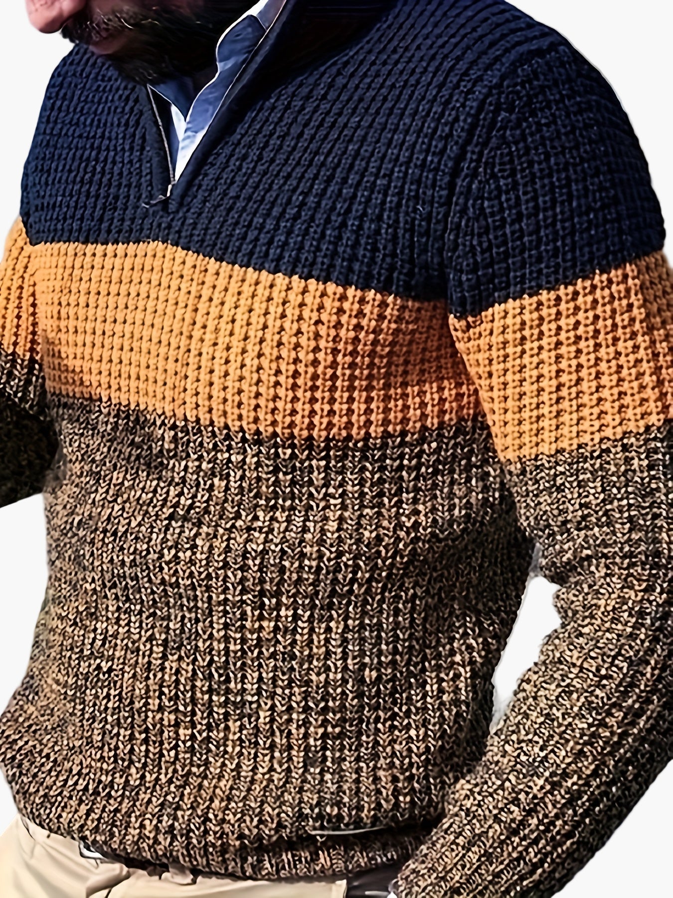 Herren Strickpullover mit Streifenmuster und Stehkragen – Stilvoller Freizeitpullover mit Zipper für Alltag und Büro