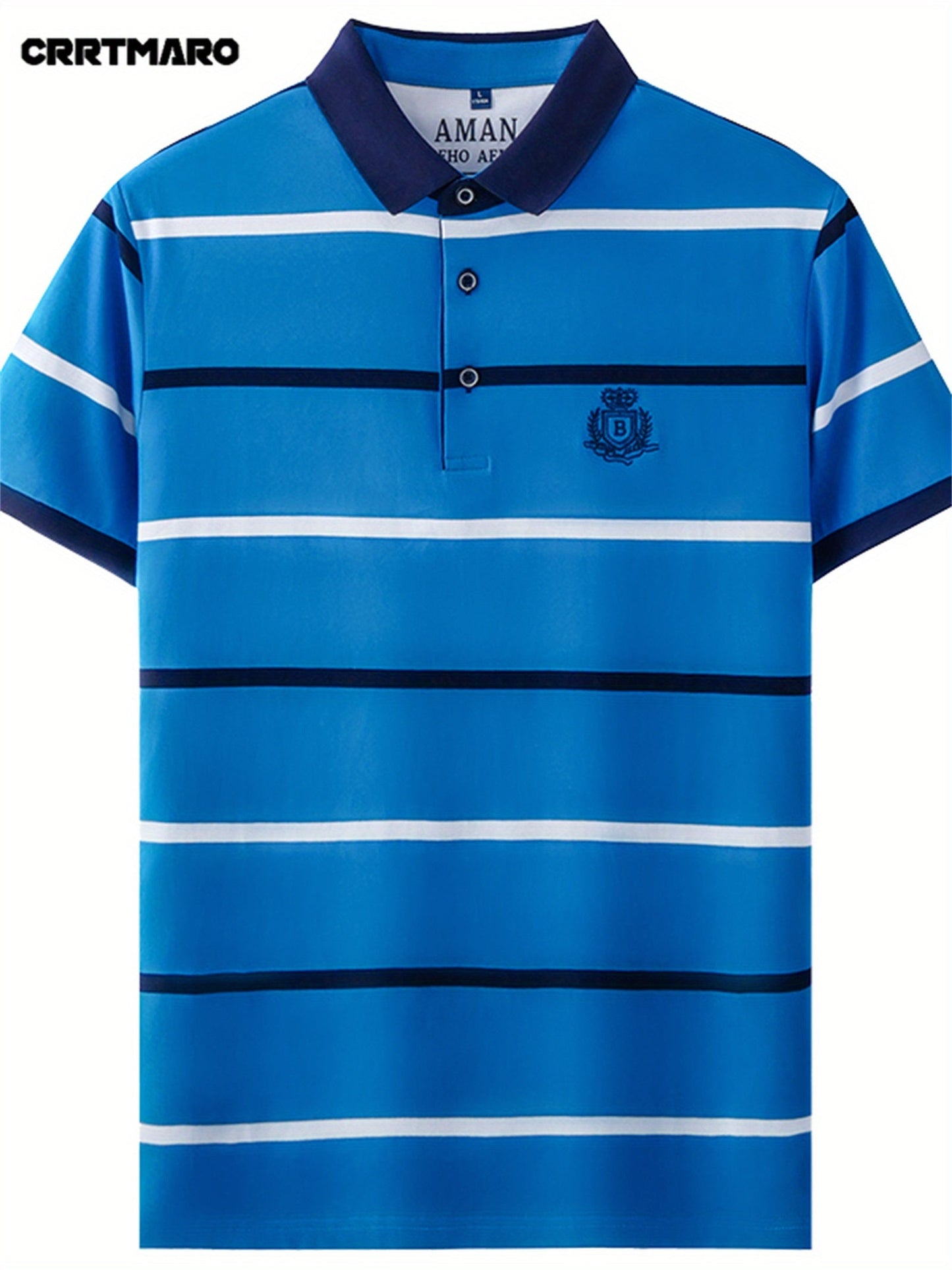 Herren Poloshirt mit Streifenmuster und gesticktem Wappen – Klassisch, Elegant, Freizeit