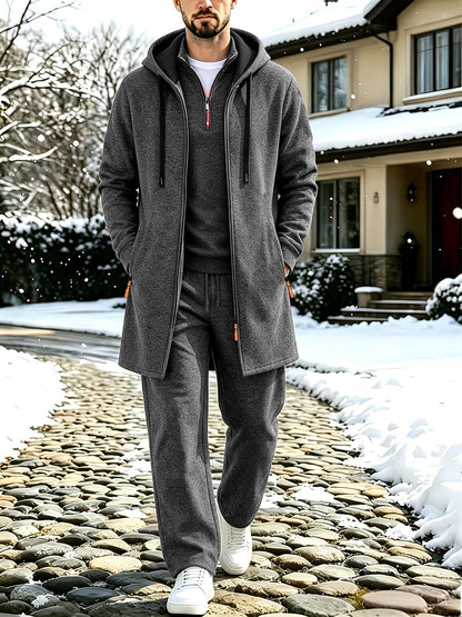 Herren 3-teiliges Sport Freizeit Set meliert: Pullover, Jogginghose & langer Cardigan mit Kapuze