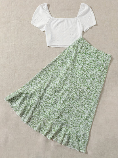 Damen Zweiteiler Set – Romantisches Sommer-Outfit mit Bluse und Wickelrock, ideal für Freizeit und Urlaub