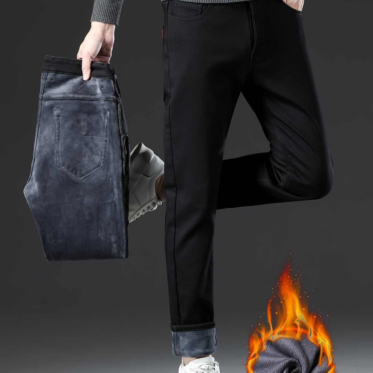 Herren Winterhose Schwarz Thermo Slim-Fit gefüttert