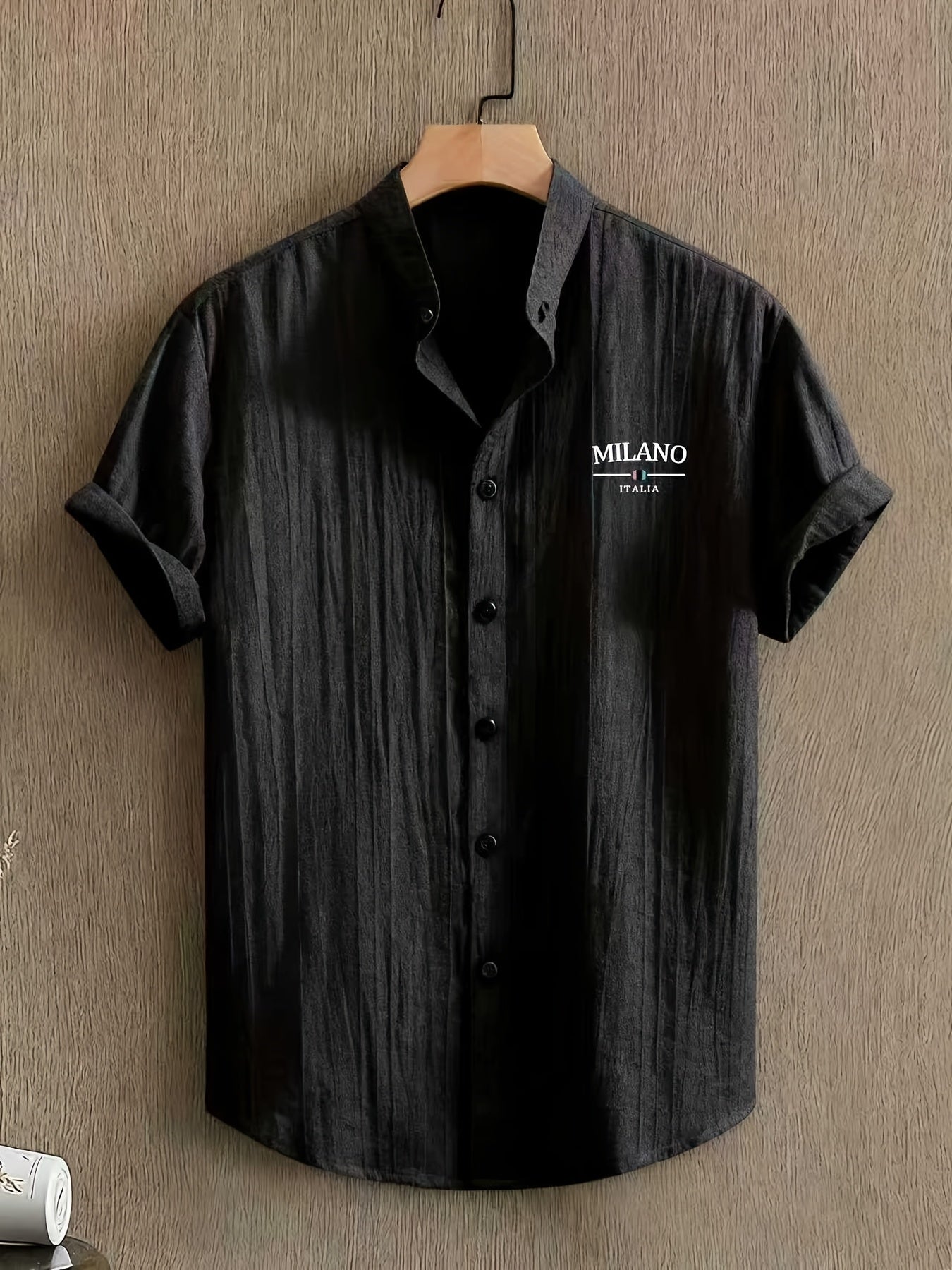 Herren Freizeithemd mit Stehkragen und Milano Print – Sommer Kurzarm, Modernes Design