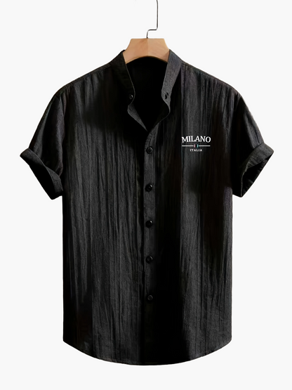 Herren Freizeithemd mit Stehkragen und Milano Print – Sommer Kurzarm, Modernes Design