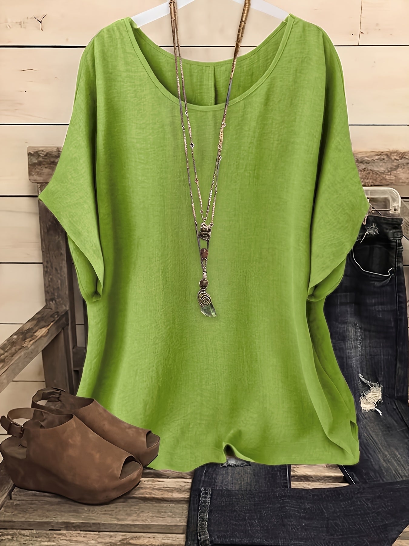 Damen Casual Oversize Shirt mit Rundhals – Bequemer Sommer-Look für Alltag & Freizeit