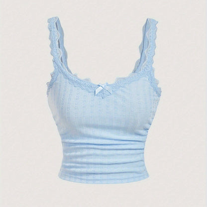 Damen Coquette Camisole Top mit Spitze und Schleife – Feminines Vintage-Look Oberteil
